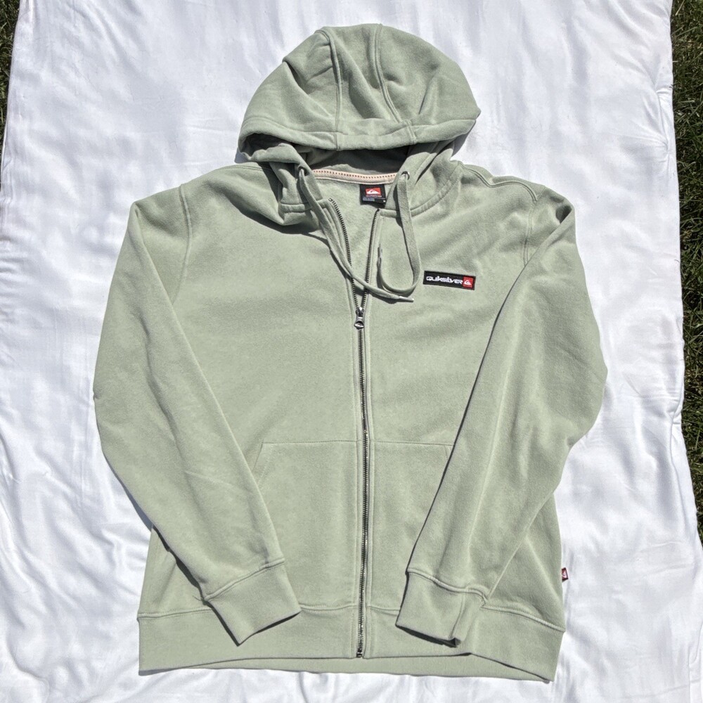 Quiksilver Men’s M Sage Green Full Zip Fleece Hoodie Surf Skate Logo